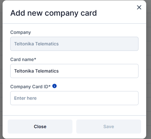 Adaugare card companie TachoSync