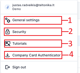 Meniu setari TachoSync